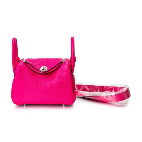 Rose Shocking Mini Lindy 20cm in Clemence Leather with 